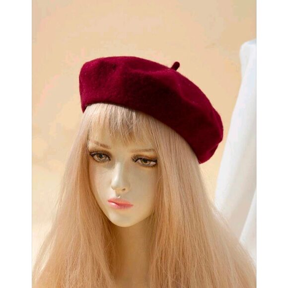 Ladies French Burgundy Beret Hat Cap - Picture 7 of 7